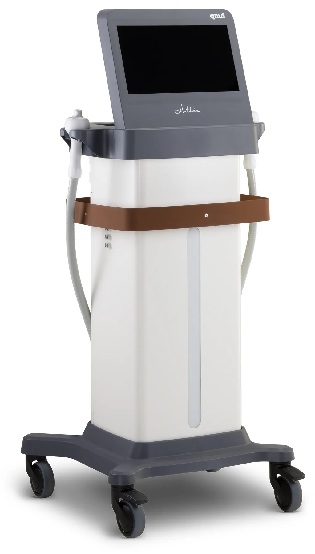 Anthéa by qmd, three-quarter view, showing the housing, handle and wheel holder