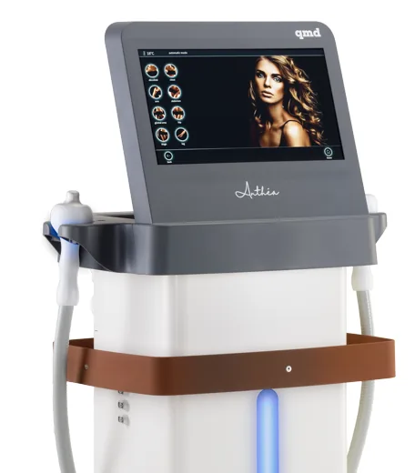 Anthéa 15.6-inch touch screen showing the preset program menu for face and body zones
