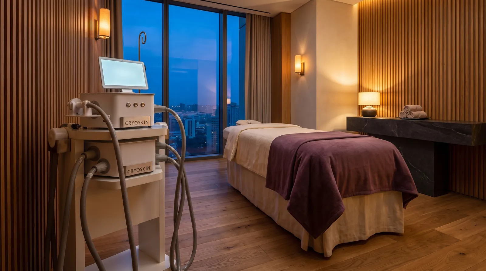 Cryoskin® Revolution in a luxury spa suite at dusk