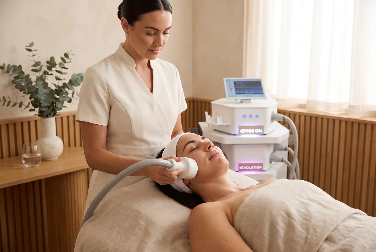 Cryoskin® facial session in progress with the Revolution wand